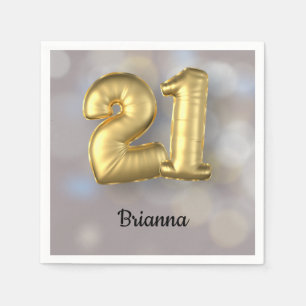 Servilleta De Papel Veintiún 21 globos de oro con nombre
