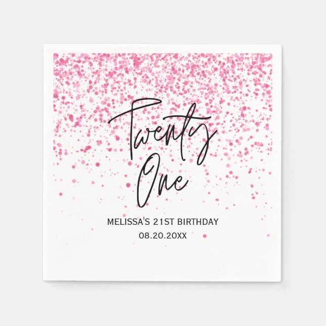 Servilleta De Papel Veintiún resplandecientes Purpurina rosado calient (Anverso)