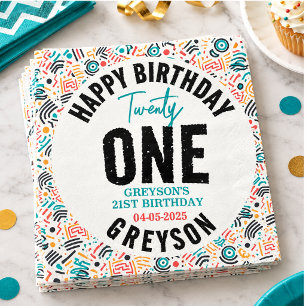 Servilleta De Papel Veintiuno Cumpleaños 21 Colorido Geométrico