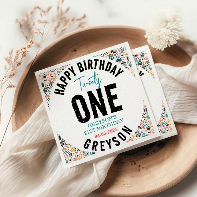 Servilleta De Papel Veintiuno | Geométrico colorido 21º cumpleaños (Subido por el creador)