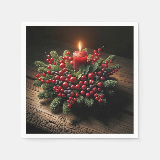 Servilleta De Papel Vela de Navidad con Piña y Bayas (Anverso)