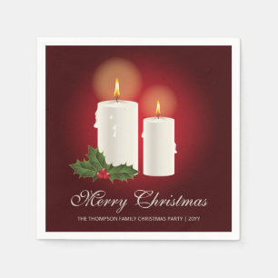Servilleta De Papel Velas blancas de Navidad en rojo con texto persona