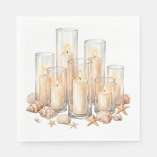 Servilleta De Papel Velas Costeras Acuarela de Conchas Marinas