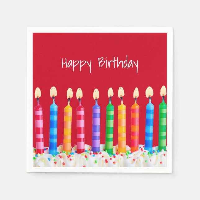 Servilleta De Papel Velas de cumpleaños en rojo (Anverso)