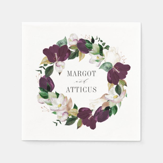 Servilleta De Papel Velvet Magnolias | Boda Napkin personalizado (Anverso)