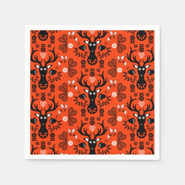 Servilleta De Papel Venado de arte popular escandinavo moderno (Anverso)