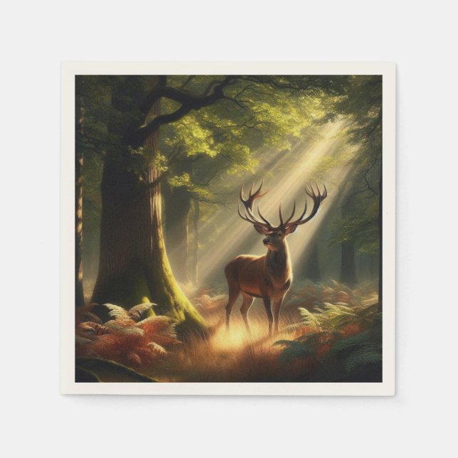 Servilleta De Papel Venado en el bosque matutino (Anverso)