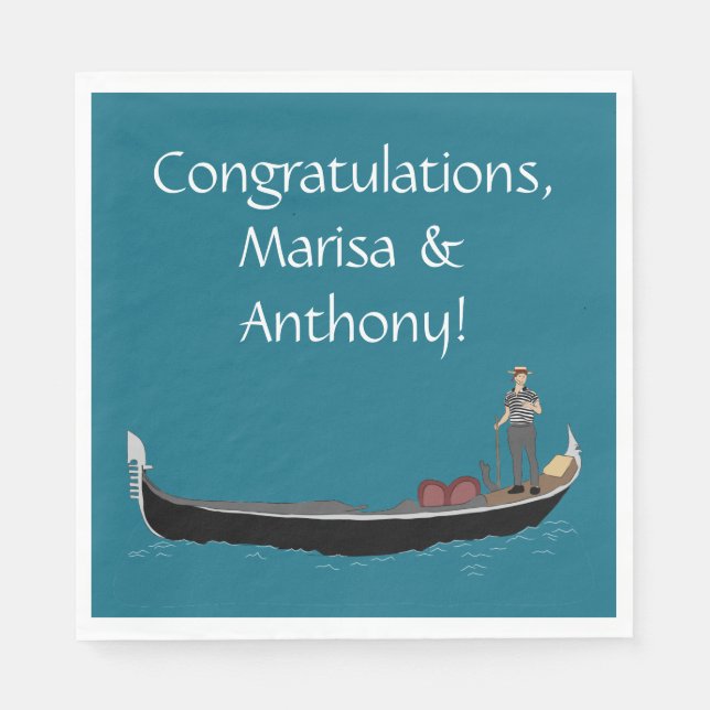 Servilleta De Papel Venecia, Italia Gondola y Gondolier Azul Verde azu (Anverso)