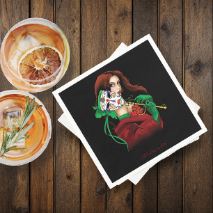 Servilleta De Papel Veneciana de Mascarada Verde Rojo