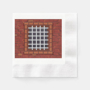 Servilleta De Papel Ventana barrada en pared de ladrillo