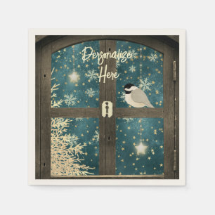 Servilleta De Papel Ventana de cabaña rústica de invierno estrella cop
