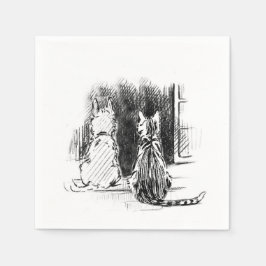 Servilleta De Papel Ventana Mirando al Perro y al Gato, Simpatía Masco