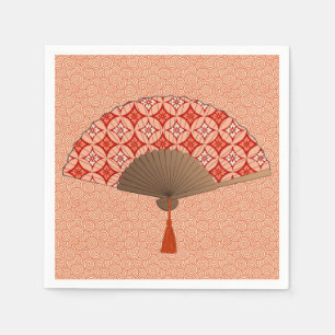 Servilleta De Papel Ventilador japonés, Shippo Motif, Naranja mandarín
