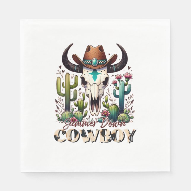 Servilleta De Papel Verano abajo Cowboy Cow Skull cactus occidental (Anverso)