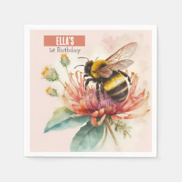 Servilleta De Papel Verano acuarela Bumblebee Primer cumpleaños