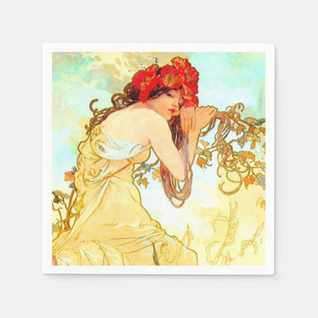 Servilleta De Papel Verano de Art Nouveau de Alphonse Mucha (Anverso)