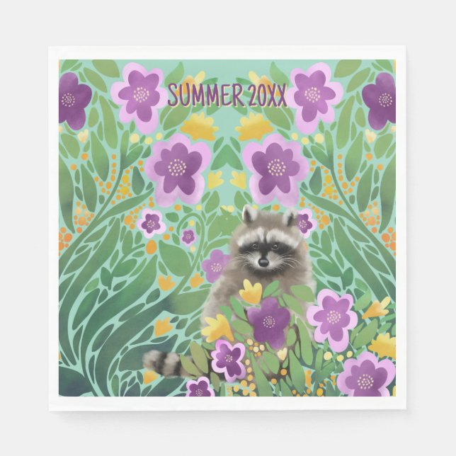 Servilleta De Papel Verano Floral Mapache (Anverso)