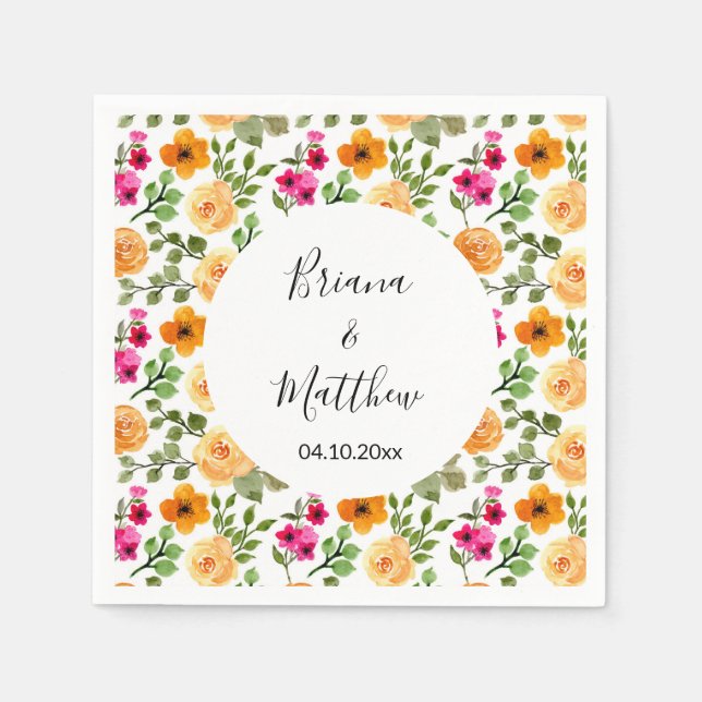 Servilleta De Papel Verano floral naranja rosa (Anverso)
