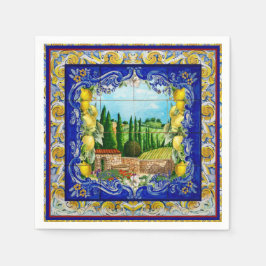 Servilleta De Papel verano italiano Majolica azulejos azul cítricos