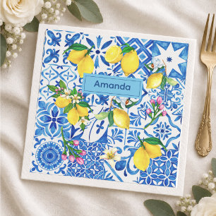Servilleta De Papel Verano mayólica azul Sicilia cítricos Mediterráneo