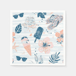 Servilleta De Papel Verano Playa Tropical Azul Coral Rayado 
