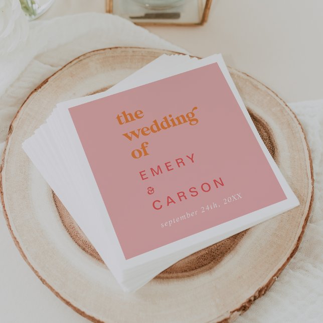 Servilleta De Papel Verano retro | Boda rosa y Naranja (Subido por el creador)