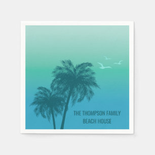 Servilleta De Papel Verano tropical de palmeras verdes Verde azuladas 