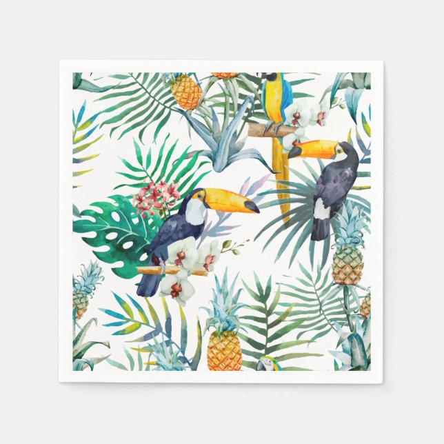 Servilleta De Papel Verano tropical Pineapple Parrot Bird acuarela (Anverso)