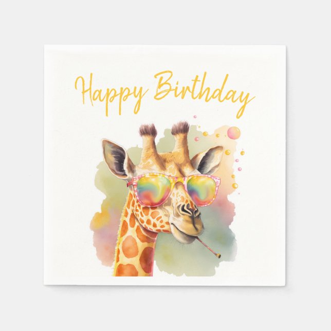 Servilleta De Papel Verano Vibes acuarela Giraffe - Feliz cumpleaños (Anverso)