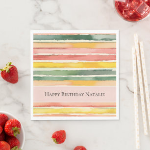 Servilleta De Papel Verde Amarillo Rojo Rosado Rayas Feliz Cumpleaños