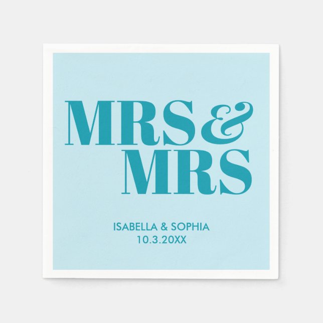 Servilleta De Papel Verde azulada Blue Mrs & Mrs Boda Napkins (Anverso)