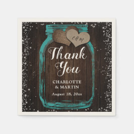 Servilleta De Papel Verde azulada Mason Jar Rustic Wood Gracias Boda