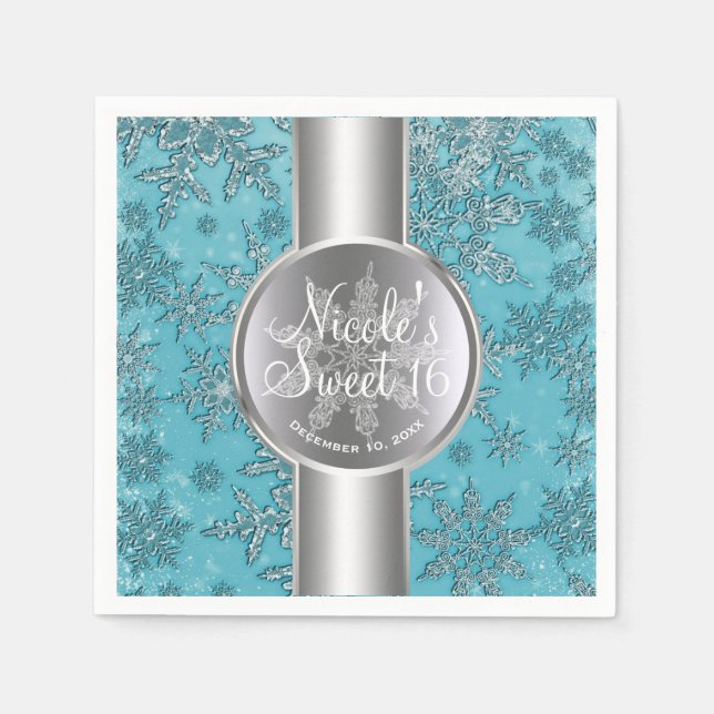 Servilleta De Papel Verde azulado Aqua Snowflakes Winter Wonderland Fi (Anverso)