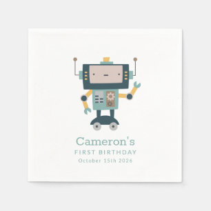 Servilleta De Papel Verde azulado Blue Robot Gears Simple Primer cumpl