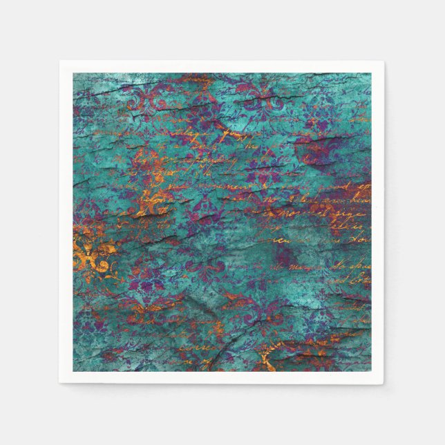 Servilleta De Papel Verde azulado de pavo real, magenta, textura azul  (Anverso)