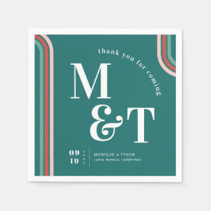 Servilleta De Papel Verde azulado   Retro Setentis Stripes   Monograma