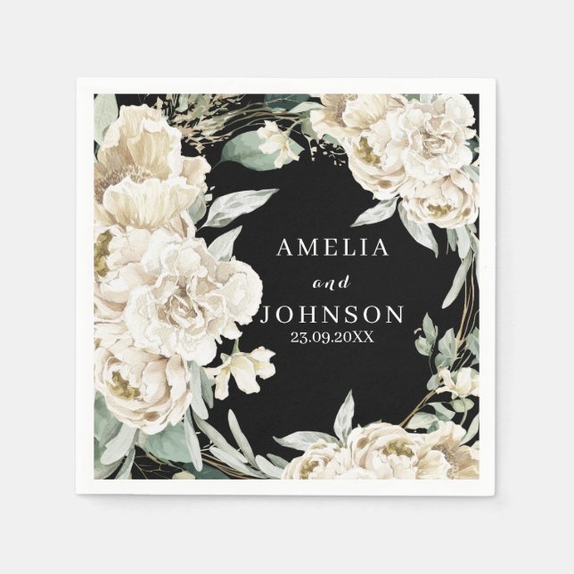 Servilleta De Papel Verde botánico negro simple boda de invierno (Anverso)