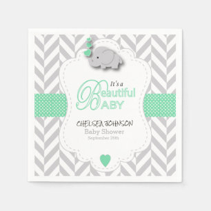 Servilleta De Papel Verde, elefante gris blanco Baby Shower