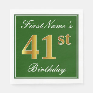 Servilleta De Papel Verde Elegante, Falso Oro Cumpleaños 41 + Nombre