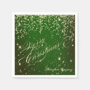 Servilleta De Papel Verde Elegante, Feliz Navidad ,Confeti Dorado