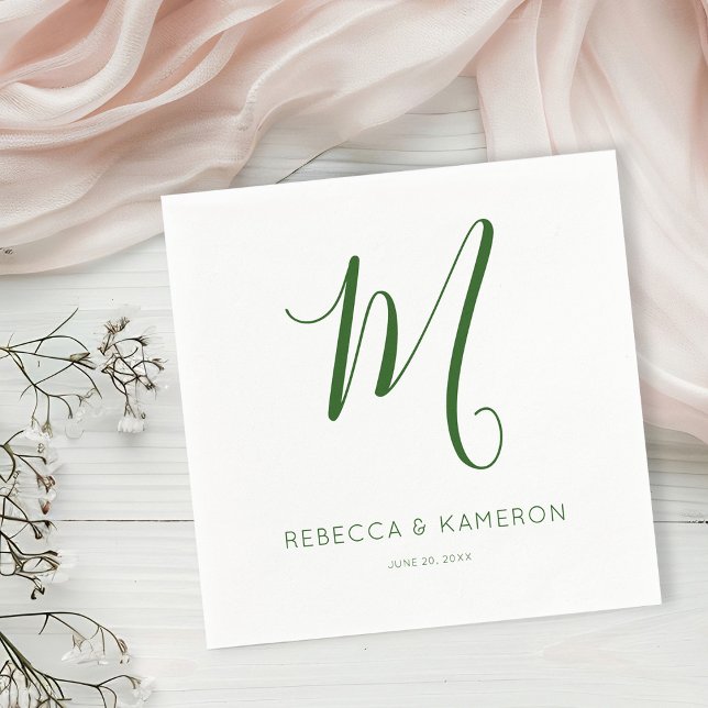 Servilleta De Papel Verde Esmeralda y Blanco Simple Elegante | Inicial (Subido por el creador)