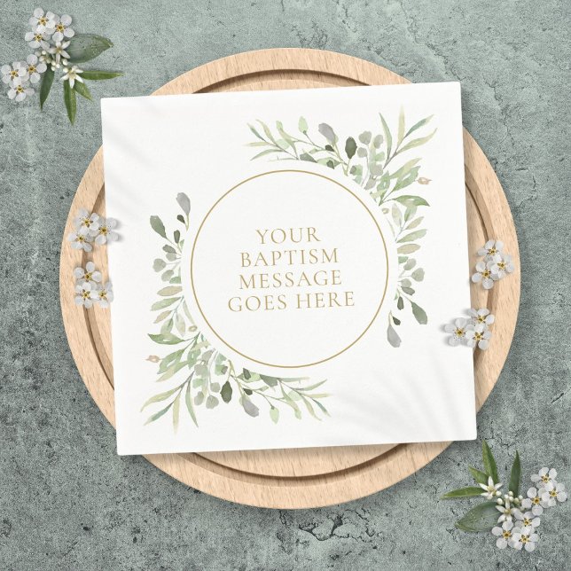 Servilleta De Papel Verde Eucalipto Aquarela Bautizo (Greenery Eucalyptus Watercolor Baptism Christening Napkins)