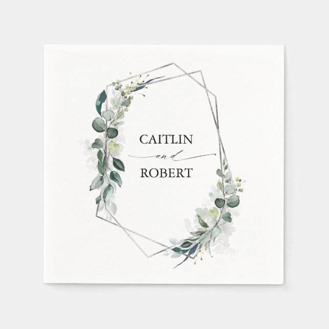 Servilleta De Papel Verde exuberante y geométrica del follaje eucalipt (Anverso)