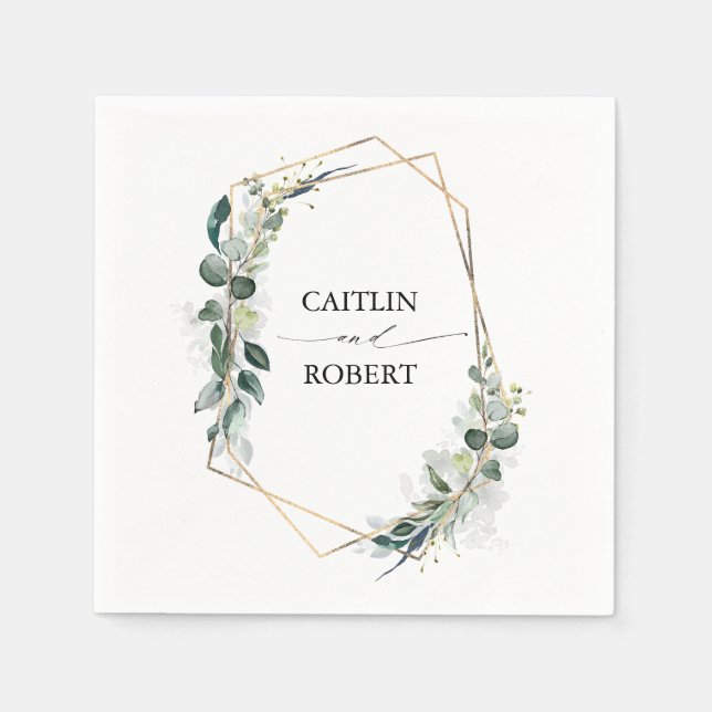 Servilleta De Papel Verde exuberante y geométrica del follaje eucalipt (Anverso)