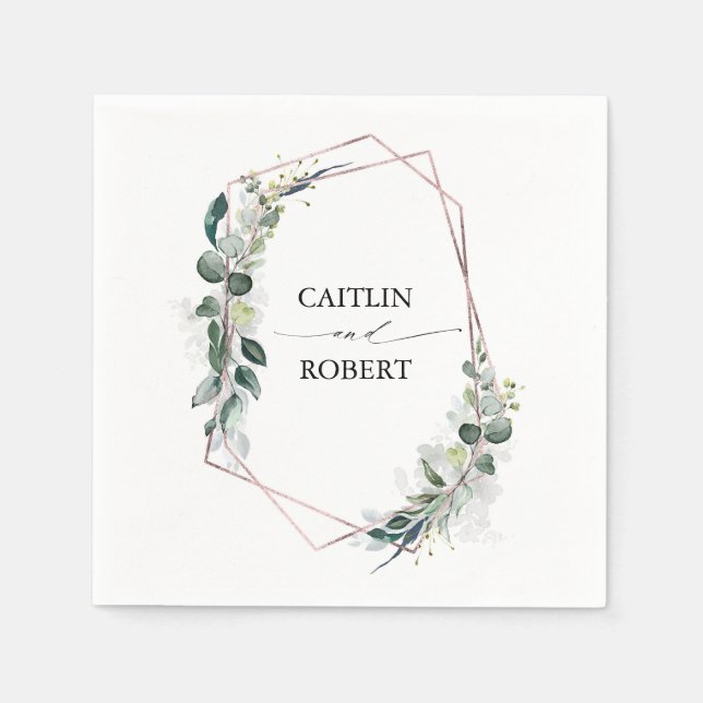 Servilleta De Papel Verde exuberante y geométrica del follaje eucalipt (Anverso)