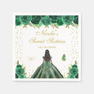 Servilleta De Papel Verde Floral Princesa de Piel Oscura Dulces Diecis
