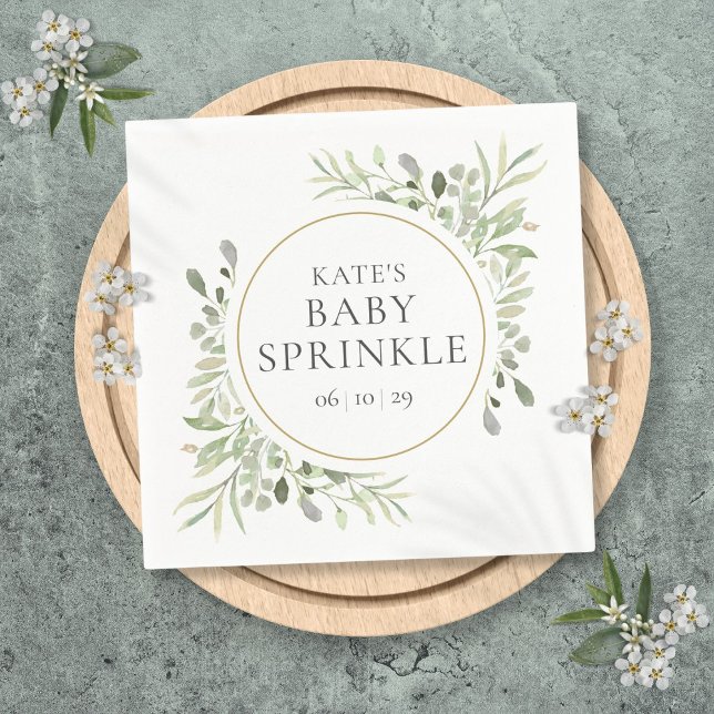 Servilleta De Papel Verde  Hojas de Acuarela Baby Shower (Greenery Watercolor Leaves Baby Shower Napkins)