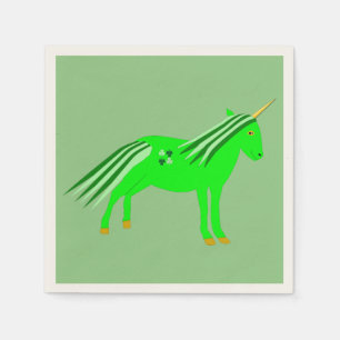 Servilleta De Papel Verde irlandés lindo y unicornio de oro