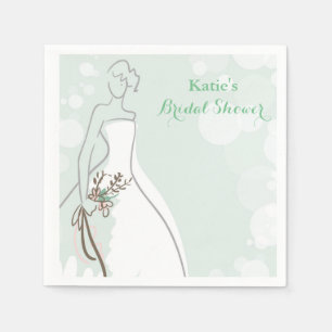 Servilleta De Papel Verde menta con novia dibujada