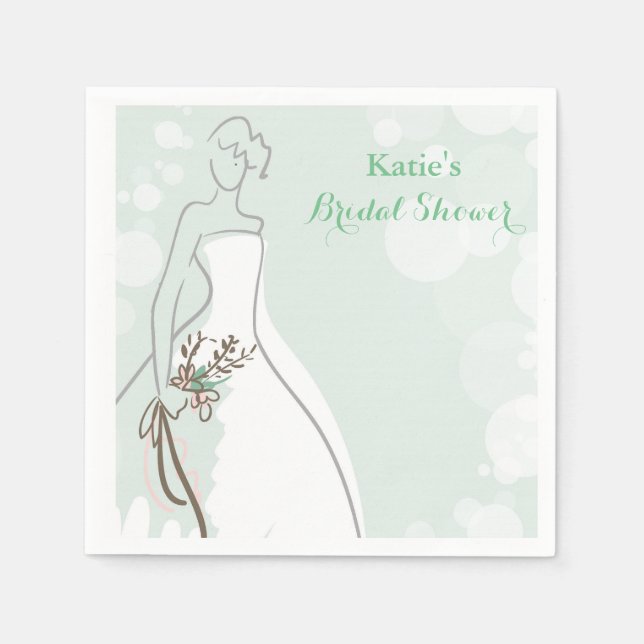 Servilleta De Papel Verde menta con novia dibujada (Anverso)